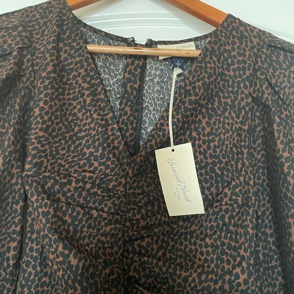 Universal Thread Brown Animal Print Mini Dress Ruched front big puff sleeves NWT - Picture 6 of 16